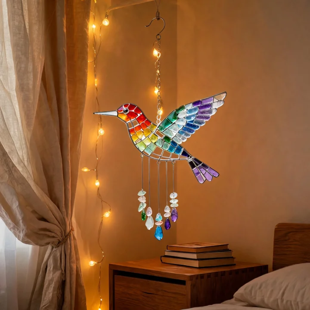 🌬️Sea Glass Rainbow Bird Wind Chime🌈