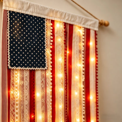 4 x 2.3 Ft Lighted Rag American Flag Banner