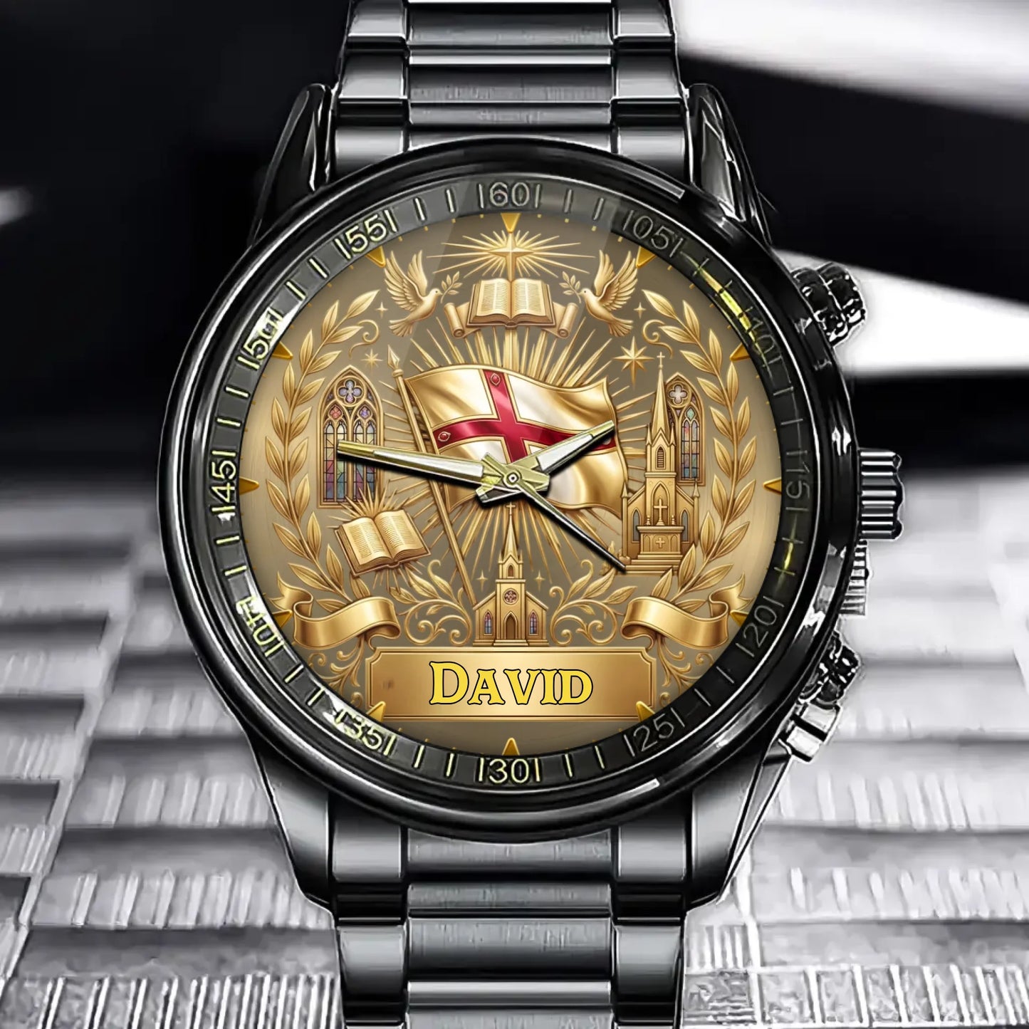 Personalized Christian Cross Flag Watch - Reflects Your Faith, Add Your Name