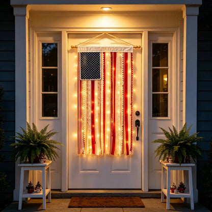 4 x 2.3 Ft Lighted Rag American Flag Banner